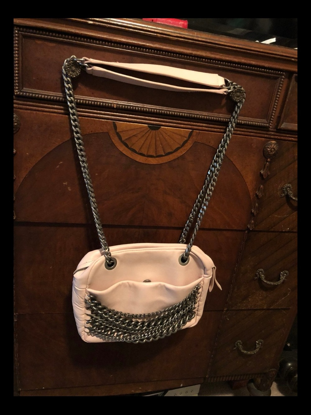 Zara Light Pink Shoulder Bag with Silver Chain Accents